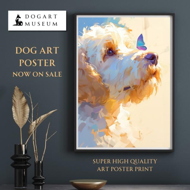 【蝶犬戯舞 - ゴールデンドゥードル犬の子犬 No.5】春・蝶・子犬・アートポスター・犬の絵・犬の絵画・犬のイラスト_1