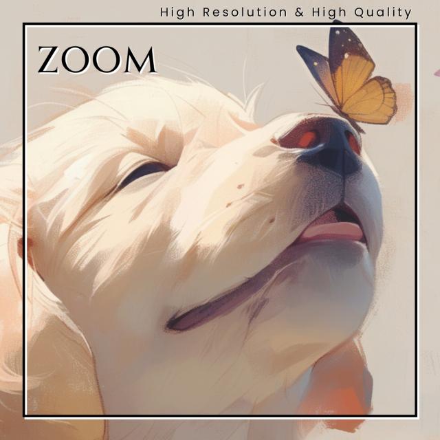 【蝶犬戯舞 - ラブラドールレトリバー犬の子犬 No.1】春・蝶・子犬・アートポスター・犬の絵・犬の絵画・犬のイラスト