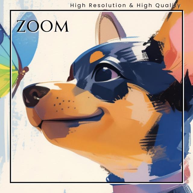 【蝶犬戯舞 - ミニピン・ミニチュア・ピンシャー犬の子犬 No.1】春・蝶・子犬・アートポスター・犬の絵・犬の絵画・犬のイラスト