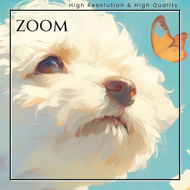 【蝶犬戯舞 - ポメプー犬の子犬 No.5】春・蝶・子犬・アートポスター・犬の絵・犬の絵画・犬のイラスト