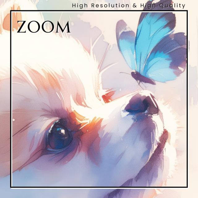 【蝶犬戯舞 - ポメラニアン犬の子犬 No.1】春・蝶・子犬・アートポスター・犬の絵・犬の絵画・犬のイラスト