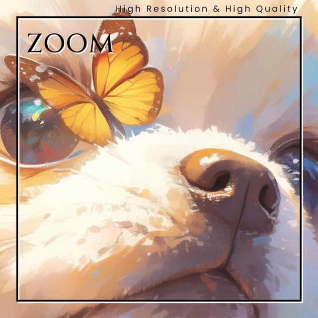 【蝶犬戯舞 - ポメラニアン犬の子犬 No.2】春・蝶・子犬・アートポスター・犬の絵・犬の絵画・犬のイラスト