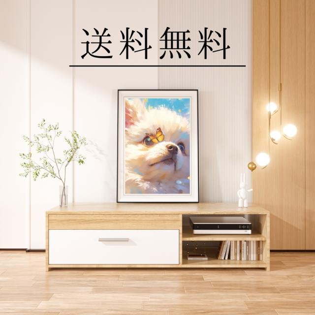 【蝶犬戯舞 - ポメラニアン犬の子犬 No.2】春・蝶・子犬・アートポスター・犬の絵・犬の絵画・犬のイラスト_3