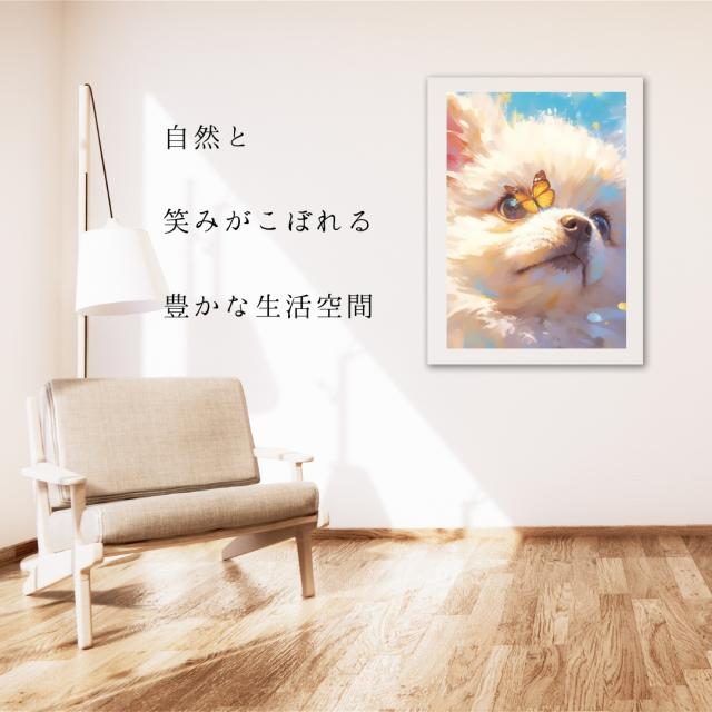 【蝶犬戯舞 - ポメラニアン犬の子犬 No.2】春・蝶・子犬・アートポスター・犬の絵・犬の絵画・犬のイラスト_4