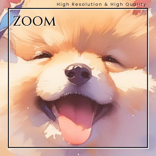【蝶犬戯舞 - ポメラニアン犬の子犬 No.4】春・蝶・子犬・アートポスター・犬の絵・犬の絵画・犬のイラスト