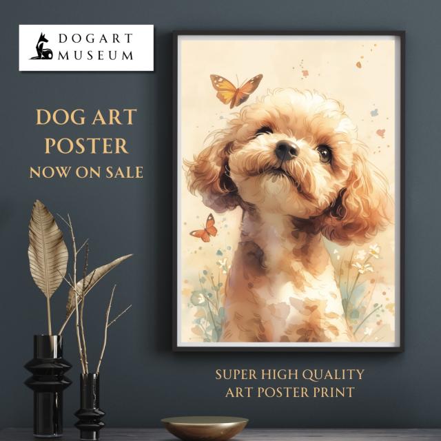 【蝶犬戯舞 - トイプードル犬の子犬 No.2】春・蝶・子犬・アートポスター・犬の絵・犬の絵画・犬のイラスト_1