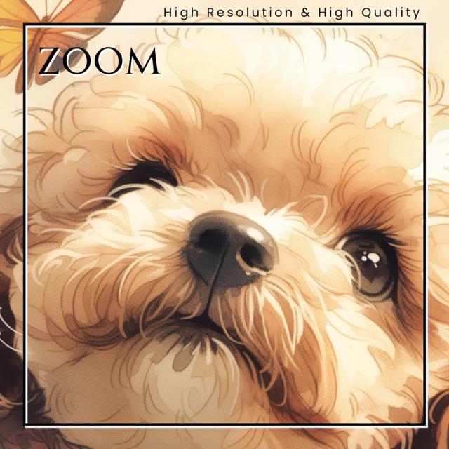 【蝶犬戯舞 - トイプードル犬の子犬 No.2】春・蝶・子犬・アートポスター・犬の絵・犬の絵画・犬のイラスト