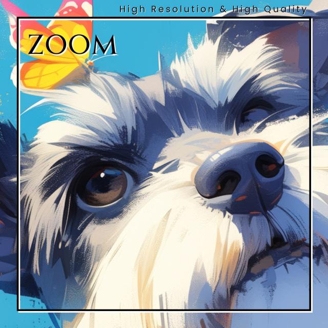 【蝶犬戯舞 - シュナウザー犬の子犬 No.3】春・蝶・子犬・アートポスター・犬の絵・犬の絵画・犬のイラスト
