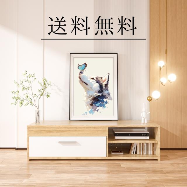 【蝶犬戯舞 - シベリアンハスキー犬の子犬 No.1】春・蝶・子犬・アートポスター・犬の絵・犬の絵画・犬のイラスト_3