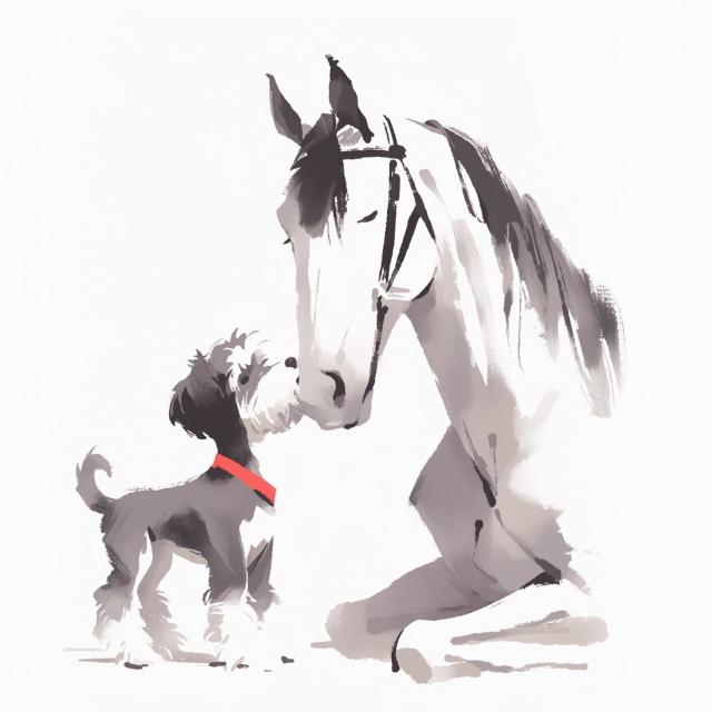【福寿（2026年） - シュナウザー犬 No.2】午年・馬・謹賀新年・賀正・新春・迎春・子犬・ペットロス・うちの子・記念日・アートポスター・犬の絵・犬のイラスト・ギフト・プレゼント