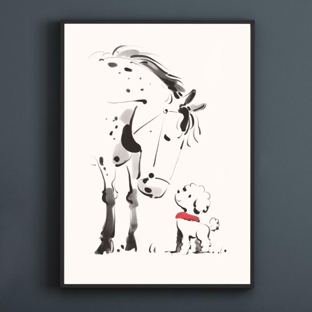 【福寿（2026年） - プードル・トイプードル犬 No.3】午年・馬・謹賀新年・賀正・新春・迎春・子犬・ペットロス・うちの子・記念日・アートポスター・犬の絵・犬のイラスト・ギフト・プレゼント