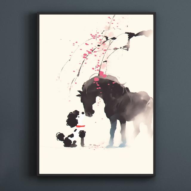 【福寿（2026年） - プードル・トイプードル犬 No.5】午年・馬・謹賀新年・賀正・新春・迎春・子犬・ペットロス・うちの子・記念日・アートポスター・犬の絵・犬のイラスト・ギフト・プレゼント