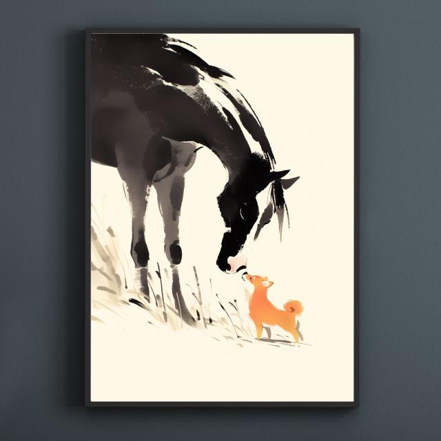 【福寿（2026年） - 柴犬・豆柴犬 No.5】午年・馬・謹賀新年・賀正・新春・迎春・子犬・ペットロス・うちの子・記念日・アートポスター・犬の絵・犬のイラスト・ギフト・プレゼント_1