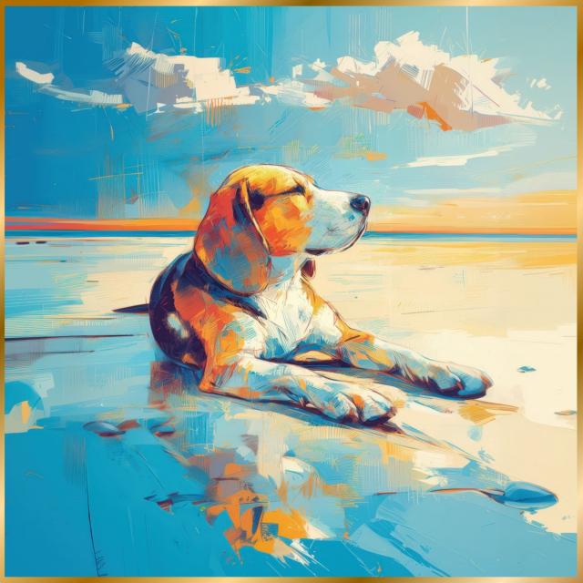 【ビーグル犬とビーチのスケッチ No.3】海・浜辺・犬の絵・犬のイラスト・おしゃれ・ミニマリスト・ミニマリズム・シンプル・インテリアアート・ペットロス・うちの子・記念日・アートポスター・ギフト・プレゼント