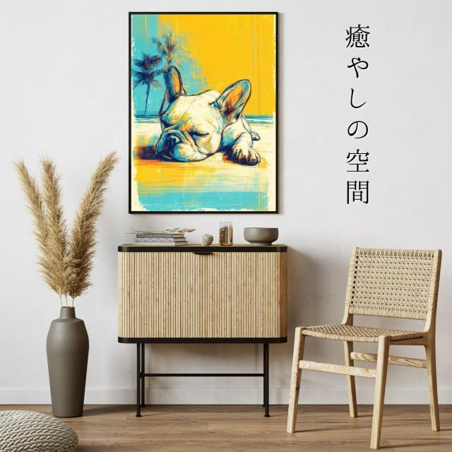 【フレブル・フレンチブルドッグ犬とビーチのスケッチ No.3】海・浜辺・犬の絵・犬のイラスト・おしゃれ・ミニマリスト・ミニマリズム・シンプル・インテリアアート・ペットロス・うちの子・記念日・アートポスター・ギフト・プレゼント_3