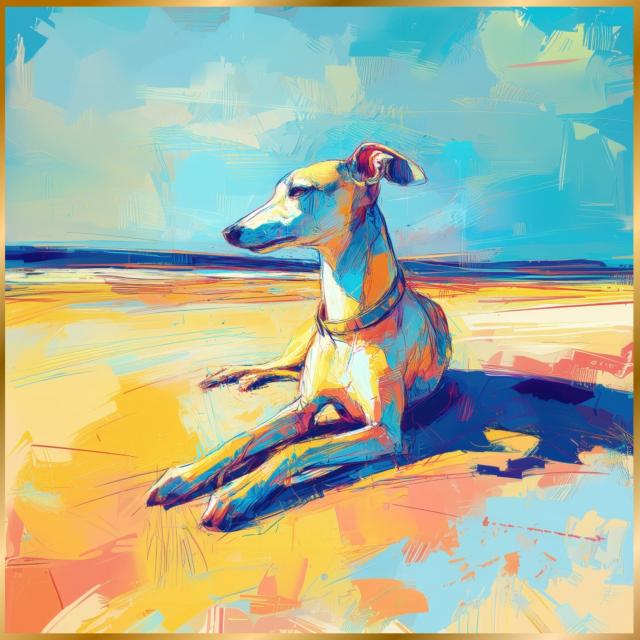 【イタグレ・イタリアングレーハウンド犬とビーチのスケッチ No.1】海・浜辺・犬の絵・犬のイラスト・おしゃれ・ミニマリスト・ミニマリズム・シンプル・インテリアアート・ペットロス・うちの子・記念日・アートポスター・ギフト・プレゼント