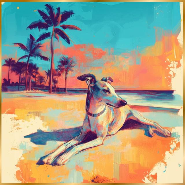 【イタグレ・イタリアングレーハウンド犬とビーチのスケッチ No.2】海・浜辺・犬の絵・犬のイラスト・おしゃれ・ミニマリスト・ミニマリズム・シンプル・インテリアアート・ペットロス・うちの子・記念日・アートポスター・ギフト・プレゼント