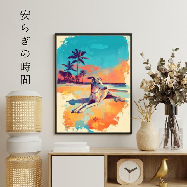 【イタグレ・イタリアングレーハウンド犬とビーチのスケッチ No.2】海・浜辺・犬の絵・犬のイラスト・おしゃれ・ミニマリスト・ミニマリズム・シンプル・インテリアアート・ペットロス・うちの子・記念日・アートポスター・ギフト・プレゼント_3