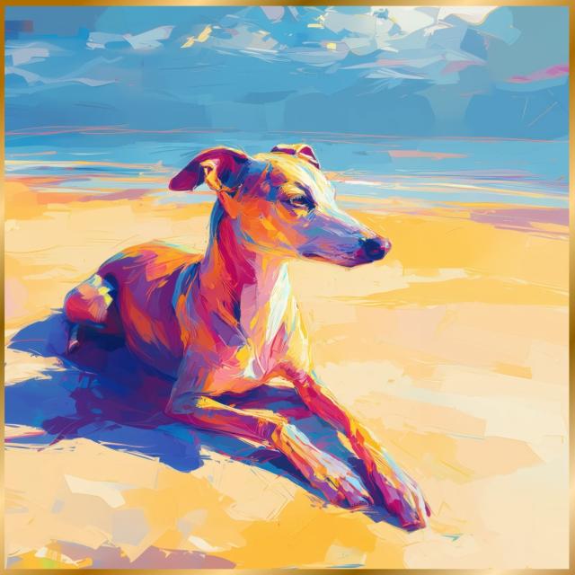 【イタグレ・イタリアングレーハウンド犬とビーチのスケッチ No.3】海・浜辺・犬の絵・犬のイラスト・おしゃれ・ミニマリスト・ミニマリズム・シンプル・インテリアアート・ペットロス・うちの子・記念日・アートポスター・ギフト・プレゼント