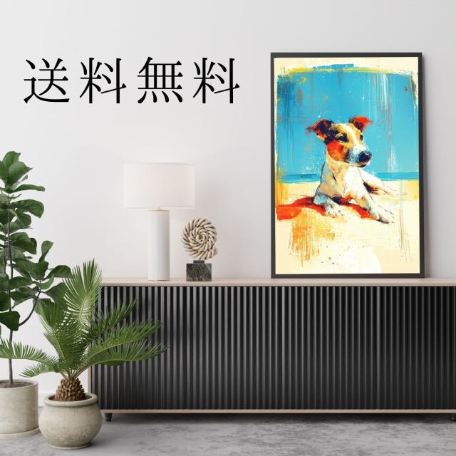 【ジャックラッセルテリア犬とビーチのスケッチ No.1】海・浜辺・犬の絵・犬のイラスト・おしゃれ・ミニマリスト・ミニマリズム・シンプル・インテリアアート・ペットロス・うちの子・記念日・アートポスター・ギフト・プレゼント_2