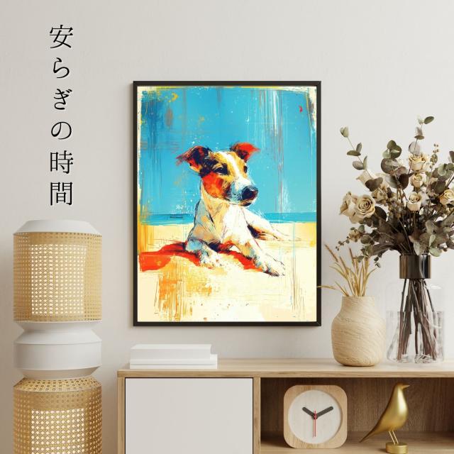 【ジャックラッセルテリア犬とビーチのスケッチ No.1】海・浜辺・犬の絵・犬のイラスト・おしゃれ・ミニマリスト・ミニマリズム・シンプル・インテリアアート・ペットロス・うちの子・記念日・アートポスター・ギフト・プレゼント_3