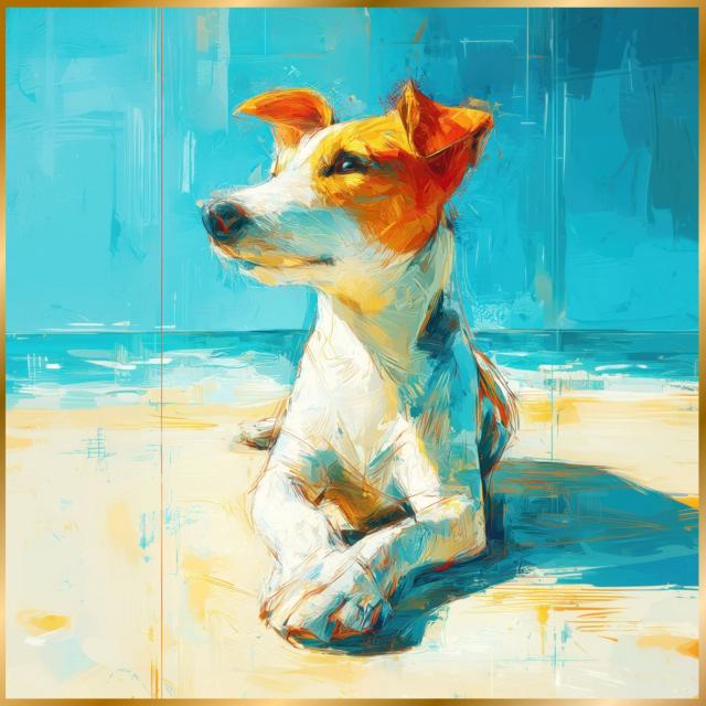 【ジャックラッセルテリア犬とビーチのスケッチ No.2】海・浜辺・犬の絵・犬のイラスト・おしゃれ・ミニマリスト・ミニマリズム・シンプル・インテリアアート・ペットロス・うちの子・記念日・アートポスター・ギフト・プレゼント