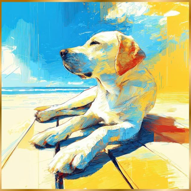 【ラブラドールレトリバー犬とビーチのスケッチ No.1】海・浜辺・犬の絵・犬のイラスト・おしゃれ・ミニマリスト・ミニマリズム・シンプル・インテリアアート・ペットロス・うちの子・記念日・アートポスター・ギフト・プレゼント