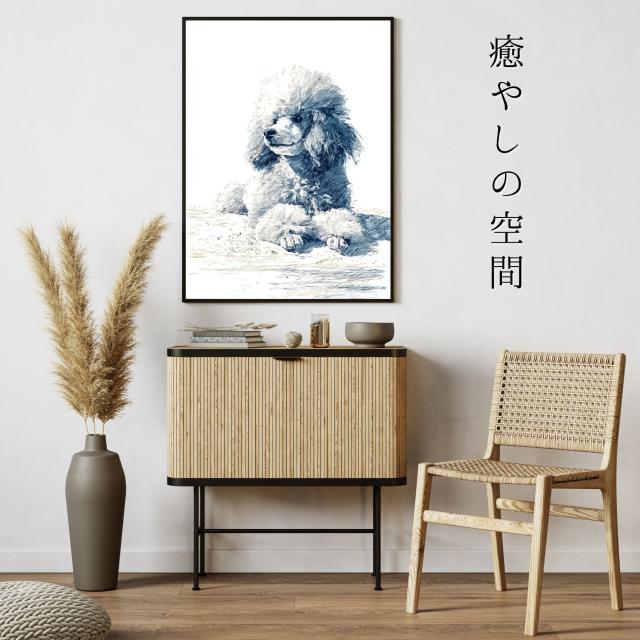 【トイプードル犬とビーチのスケッチ No.6】海・浜辺・犬の絵・犬のイラスト・おしゃれ・ミニマリスト・ミニマリズム・シンプル・インテリアアート・ペットロス・うちの子・記念日・アートポスター・ギフト・プレゼント_3