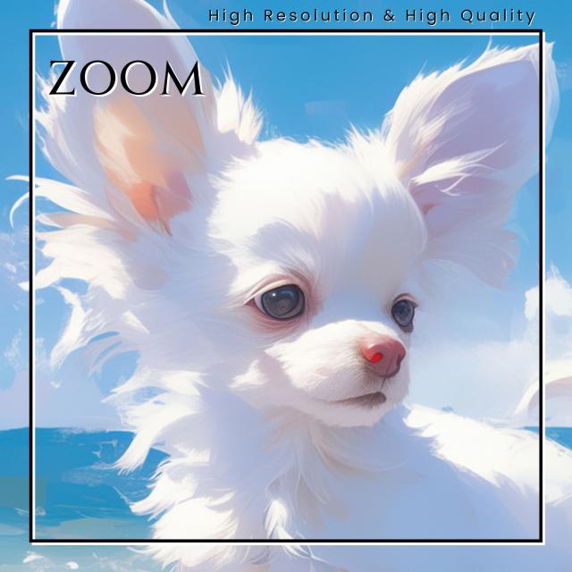 【貝犬戯舞 - チワマル犬 No.2】子犬・ビーチ・浜辺・青空・夏・海・うちの子記念日・ペットロス・アートポスター・犬の絵・犬のイラスト