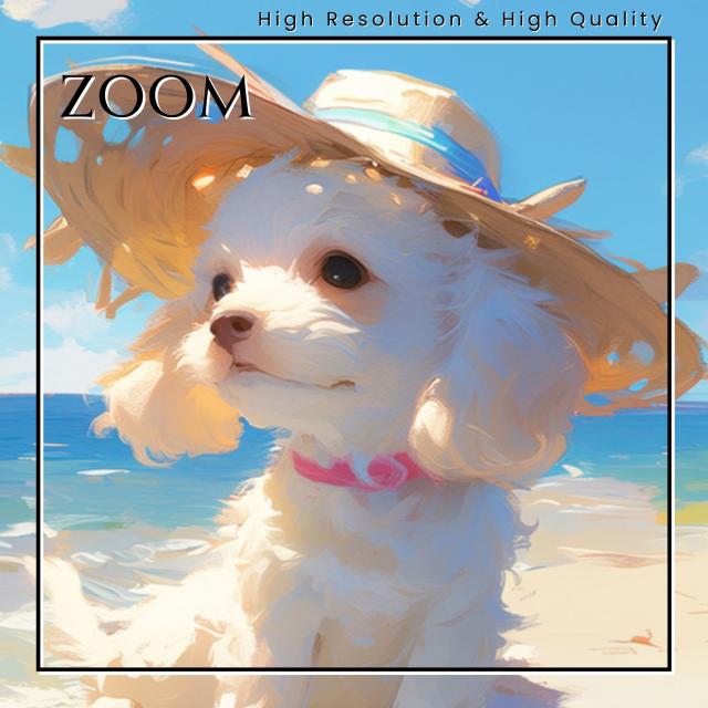 【貝犬戯舞 - チワックス犬 No.1】子犬・ビーチ・浜辺・青空・夏・海・うちの子記念日・ペットロス・アートポスター・犬の絵・犬のイラスト