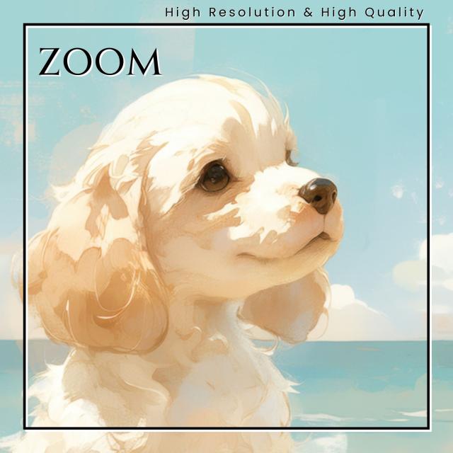 【貝犬戯舞 - チワックス犬 No.2】子犬・ビーチ・浜辺・青空・夏・海・うちの子記念日・ペットロス・アートポスター・犬の絵・犬のイラスト