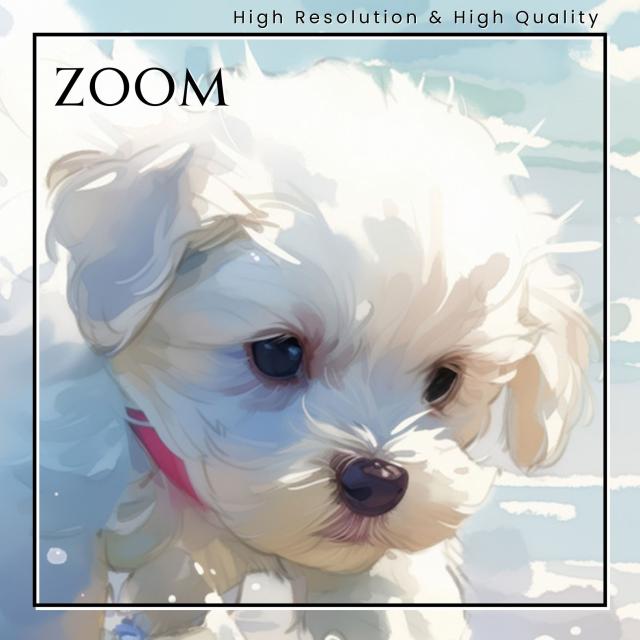 【貝犬戯舞 - マルプー犬 No.1】子犬・ビーチ・浜辺・青空・夏・海・うちの子記念日・ペットロス・アートポスター・犬の絵・犬のイラスト