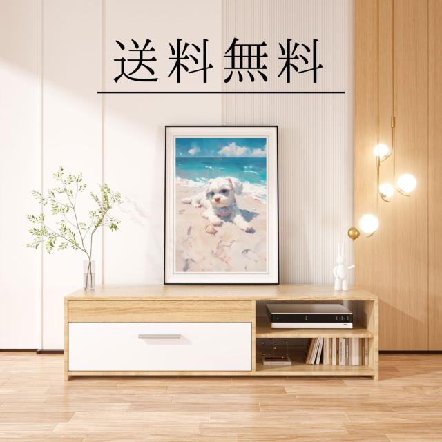 【貝犬戯舞 - マルチーズ犬 No.2】子犬・ビーチ・浜辺・青空・夏・海・うちの子記念日・ペットロス・アートポスター・犬の絵・犬のイラスト_3