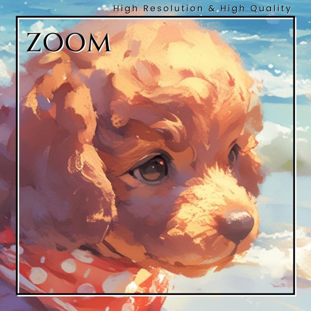 【貝犬戯舞 - トイプードル犬 No.14】子犬・ビーチ・浜辺・青空・夏・海・うちの子記念日・ペットロス・アートポスター・犬の絵・犬のイラスト