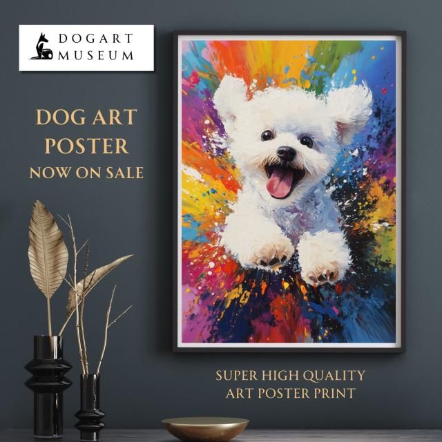 【虹色の人生 - ビションフリーゼ犬 No.1】レインボー・ペットロス・うちの子・記念日・アートポスター・犬の絵・犬のイラスト・ギフト・プレゼント