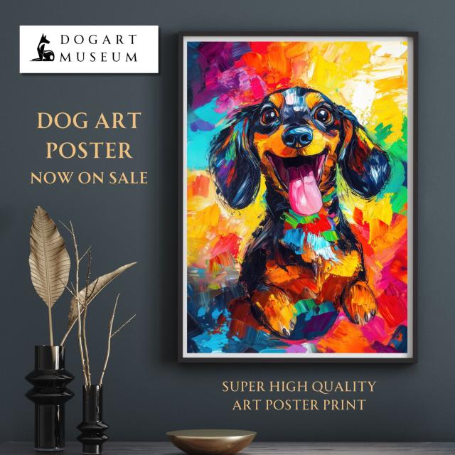【虹色の人生 - ダックスフンド犬 No.2】レインボー・ペットロス・うちの子・記念日・アートポスター・犬の絵・犬のイラスト・ギフト・プレゼント