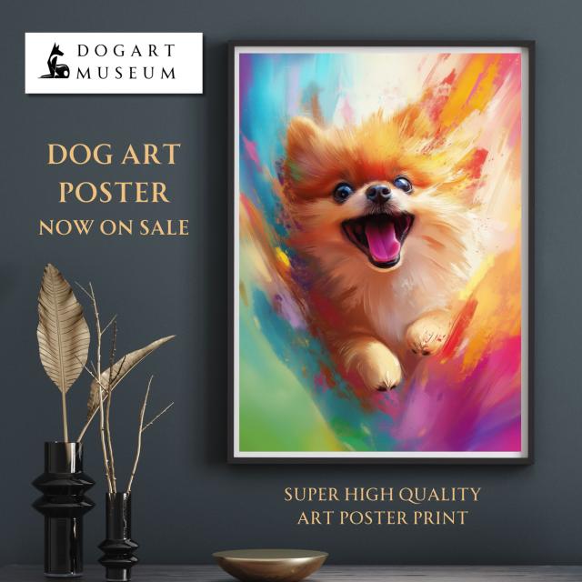 【虹色の人生 - ポメラニアン犬 No.3】レインボー・ペットロス・うちの子・記念日・アートポスター・犬の絵・犬のイラスト・ギフト・プレゼント