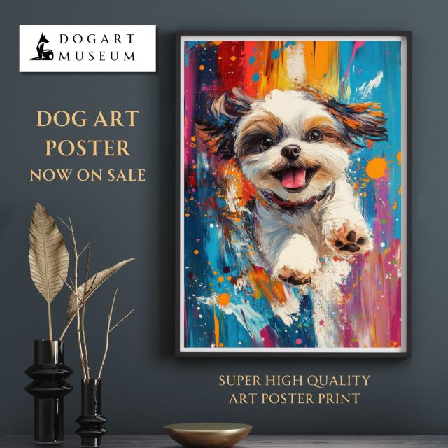【虹色の人生 - シーズー犬 No.2】レインボー・ペットロス・うちの子・記念日・アートポスター・犬の絵・犬のイラスト・ギフト・プレゼント
