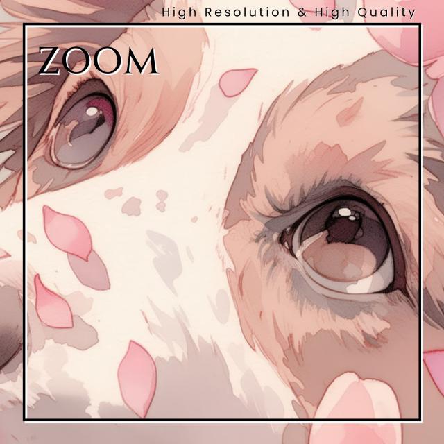 【桜犬戯舞 - ボーダーコリー犬 No.1】桜・花見・春・花びら・子犬・ペットロス・うちの子・記念日・アートポスター・犬の絵・犬のイラスト・ギフト・プレゼント