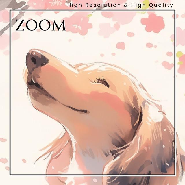 【桜犬戯舞 - ダックスフンド犬 No.1】桜・花見・春・花びら・子犬・ペットロス・うちの子・記念日・アートポスター・犬の絵・犬のイラスト・ギフト・プレゼント