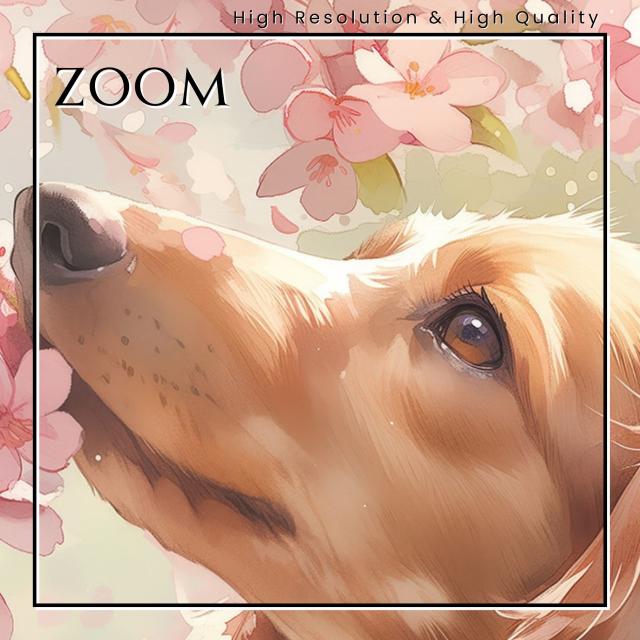 【桜犬戯舞 - ダックスフンド犬 No.2】桜・花見・春・花びら・子犬・ペットロス・うちの子・記念日・アートポスター・犬の絵・犬のイラスト・ギフト・プレゼント