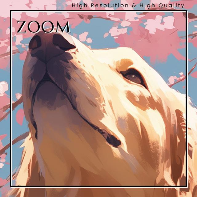 【桜犬戯舞 - ゴールデンレトリバー犬 No.1】桜・花見・春・花びら・子犬・ペットロス・うちの子・記念日・アートポスター・犬の絵・犬のイラスト・ギフト・プレゼント
