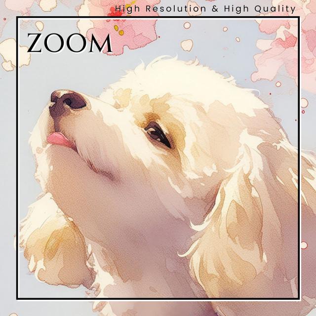 【桜犬戯舞 - トイプードル犬 No.3】桜・花見・春・花びら・子犬・ペットロス・うちの子・記念日・アートポスター・犬の絵・犬のイラスト・ギフト・プレゼント