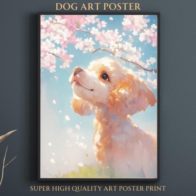 【桜犬戯舞 - トイプードル犬 No.4】桜・花見・春・花びら・子犬・ペットロス・うちの子・記念日・アートポスター・犬の絵・犬のイラスト・ギフト・プレゼント_1