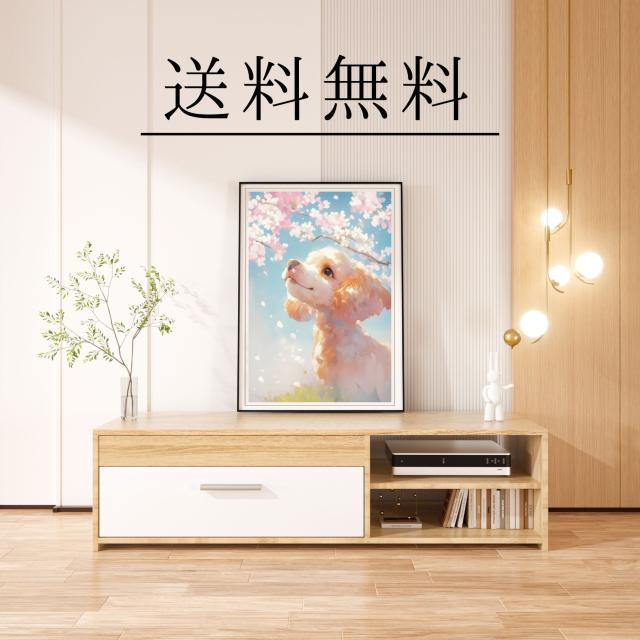 【桜犬戯舞 - トイプードル犬 No.4】桜・花見・春・花びら・子犬・ペットロス・うちの子・記念日・アートポスター・犬の絵・犬のイラスト・ギフト・プレゼント_3