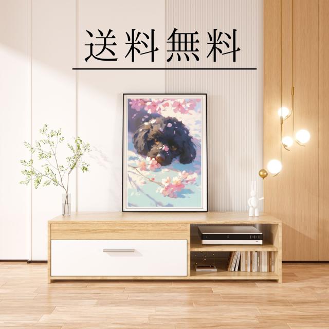 【桜犬戯舞 - 黒・ブラック・トイプードル犬 No.5】桜・花見・春・花びら・子犬・ペットロス・うちの子・記念日・アートポスター・犬の絵・犬のイラスト・ギフト・プレゼント_3