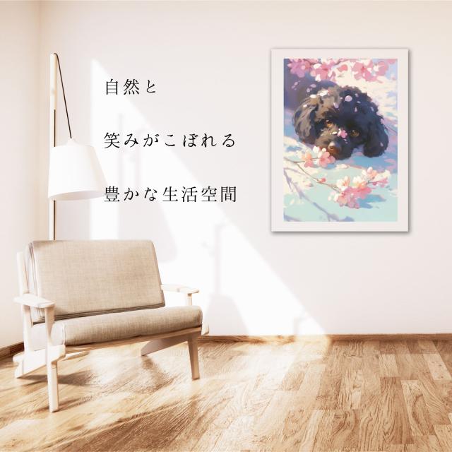 【桜犬戯舞 - 黒・ブラック・トイプードル犬 No.5】桜・花見・春・花びら・子犬・ペットロス・うちの子・記念日・アートポスター・犬の絵・犬のイラスト・ギフト・プレゼント_4