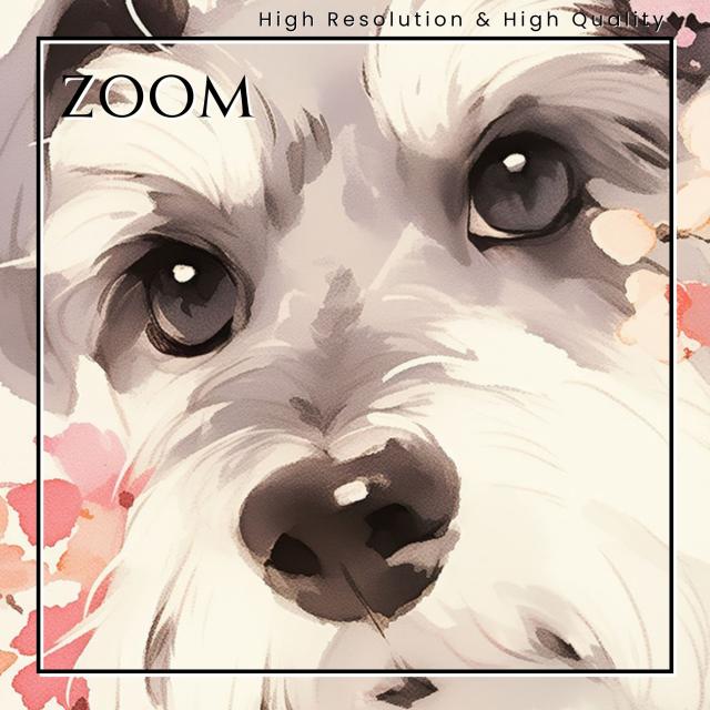 【桜犬戯舞 - シュナウザー犬 No.1】桜・花見・春・花びら・子犬・ペットロス・うちの子・記念日・アートポスター・犬の絵・犬のイラスト・ギフト・プレゼント