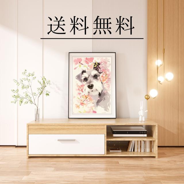 【桜犬戯舞 - シュナウザー犬 No.1】桜・花見・春・花びら・子犬・ペットロス・うちの子・記念日・アートポスター・犬の絵・犬のイラスト・ギフト・プレゼント_3