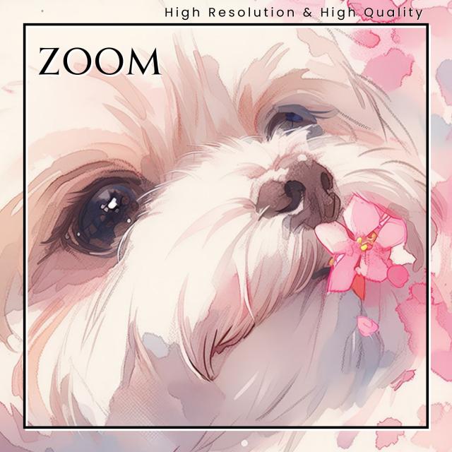 【桜犬戯舞 - シーズー犬 No.2】桜・花見・春・花びら・子犬・ペットロス・うちの子・記念日・アートポスター・犬の絵・犬のイラスト・ギフト・プレゼント
